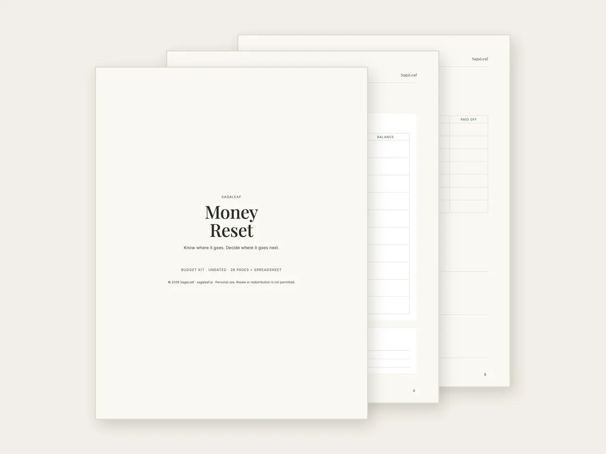 Pages from the Money Reset Budget Kit