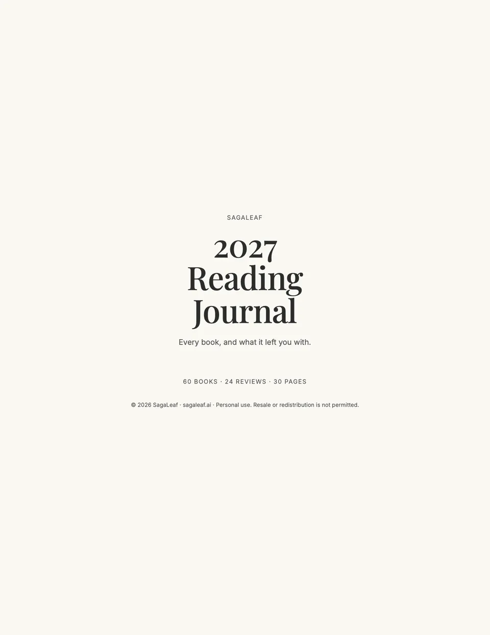 Cover of the SagaLeaf 2027 Reading Journal