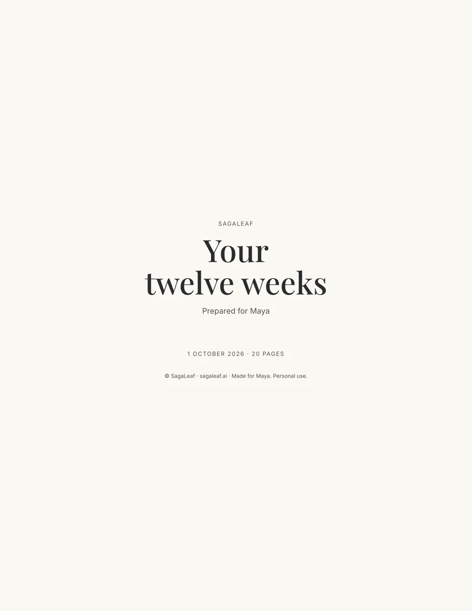 Cover of an example Personalised 12-Week Plan