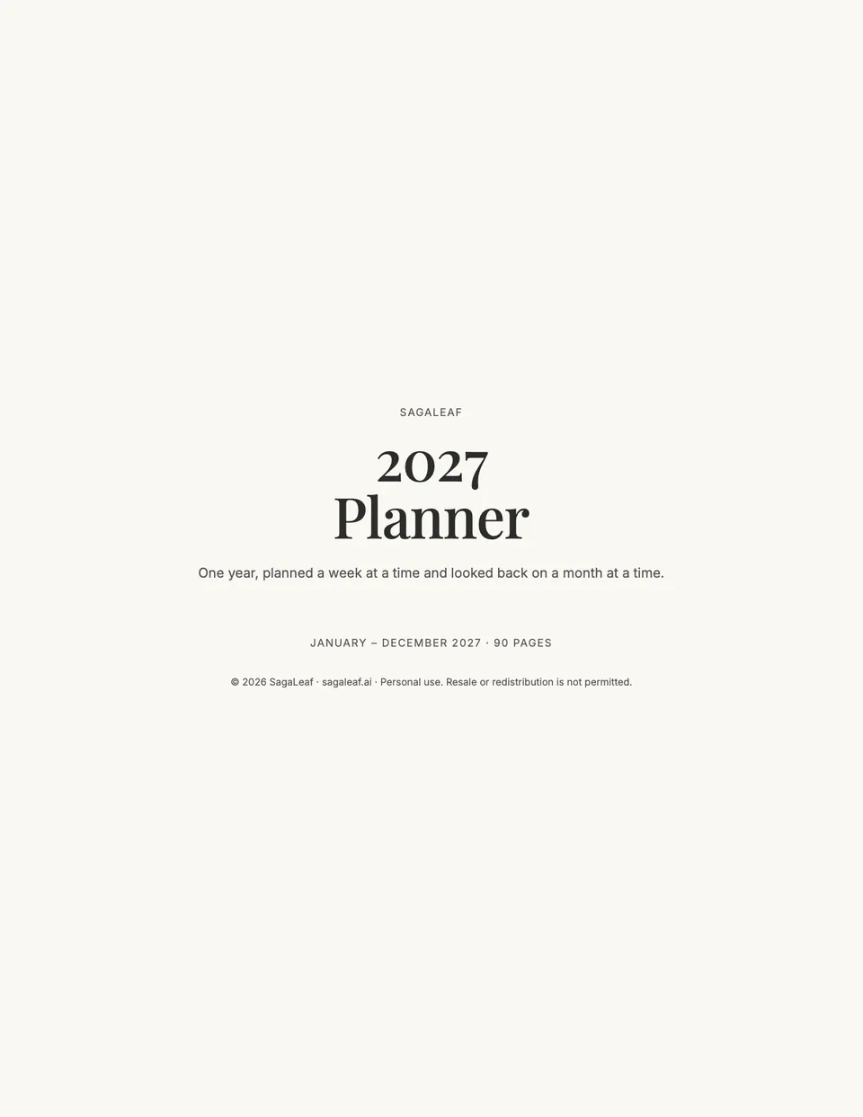 Cover of the SagaLeaf 2027 Planner