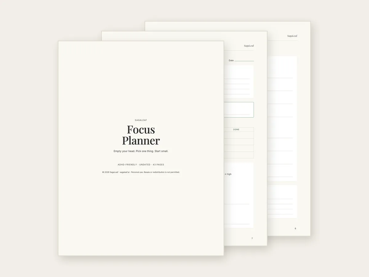 Pages from the Focus Planner — ADHD-friendly