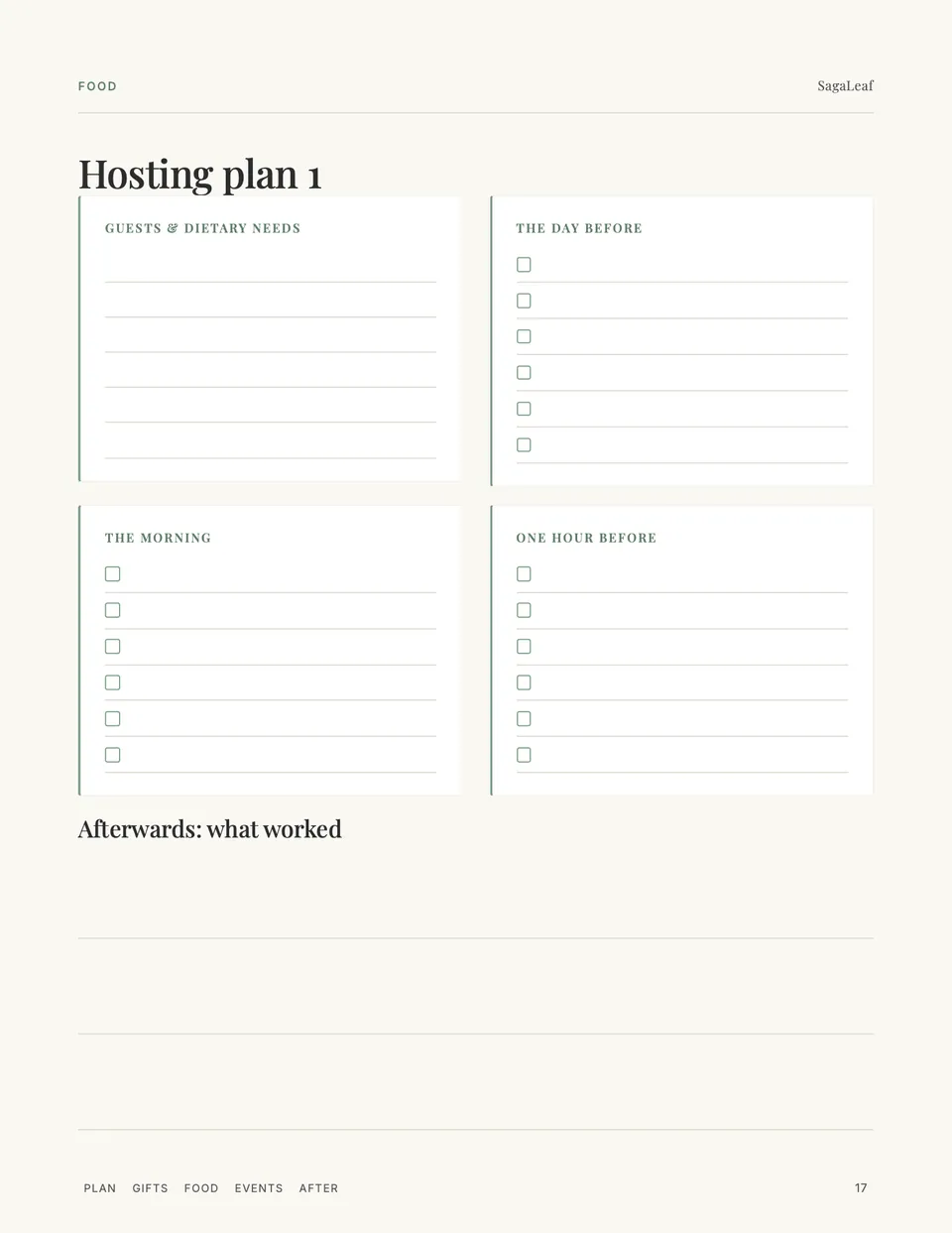 Hosting plan with guests and dietary needs, the day before, the morning and one hour before
