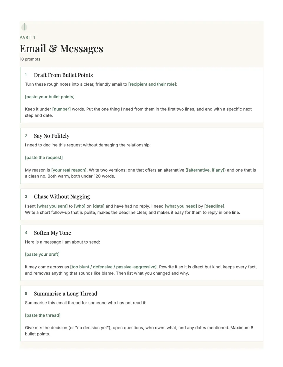 Email and Messages section with prompts for drafting and replying
