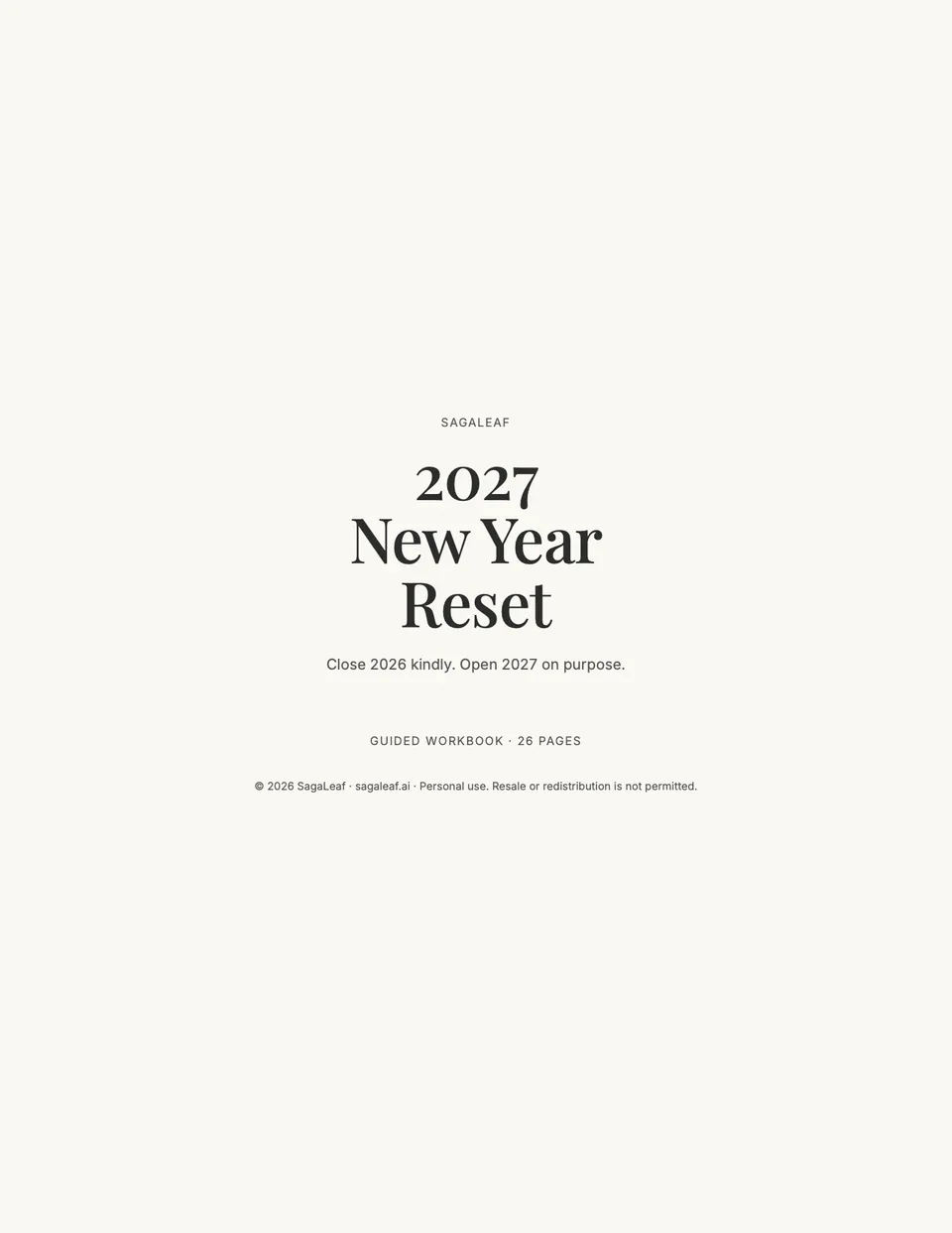 Cover of the SagaLeaf 2027 New Year Reset Workbook